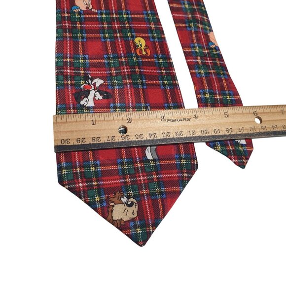 Looney Tunes Men Vintage 1993 Tartan Plaid Necktie Taz Bugs Daffy Porky Tweety - Picture 3 of 5